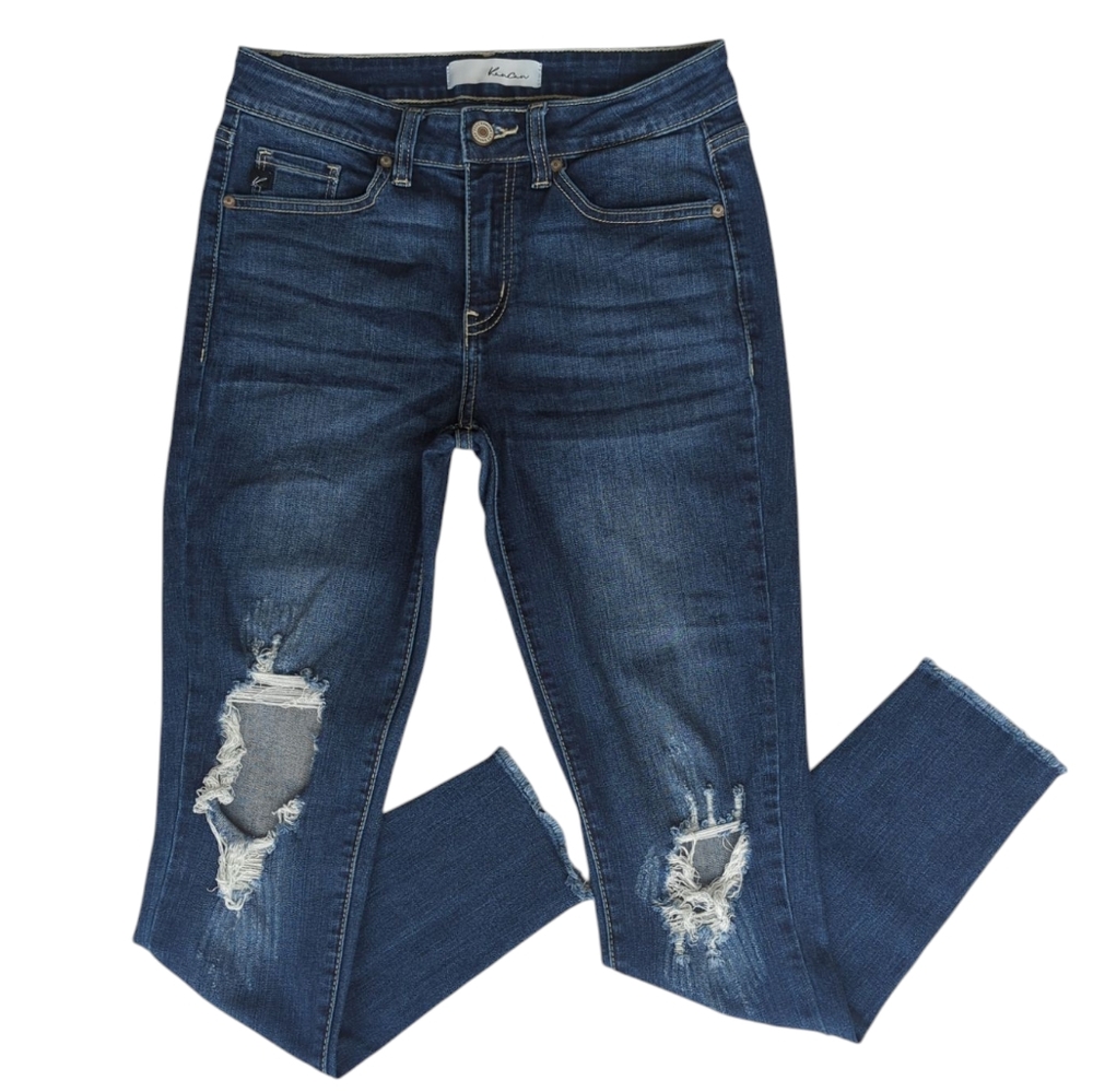 KanCan Ripped Distressed Frayed Raw Hem Skinny Ankle Jeans Junior 5 / 26 Blue